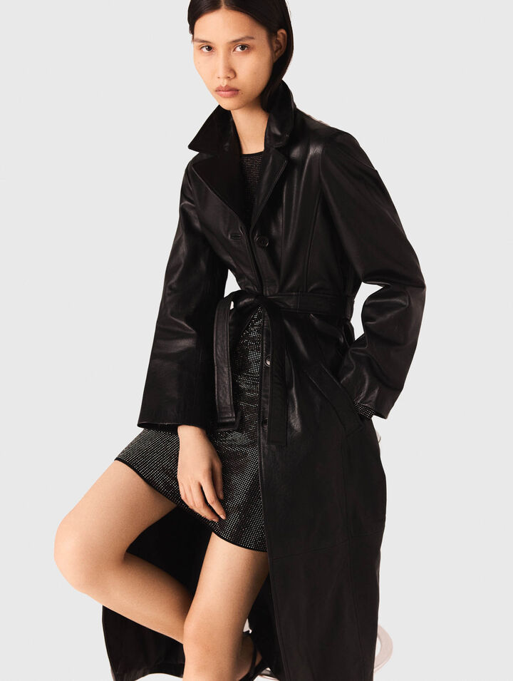 Long leather trench coat