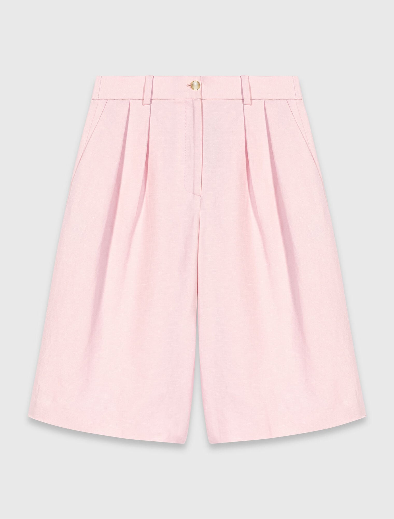 Pleated linen blend Bermuda shorts