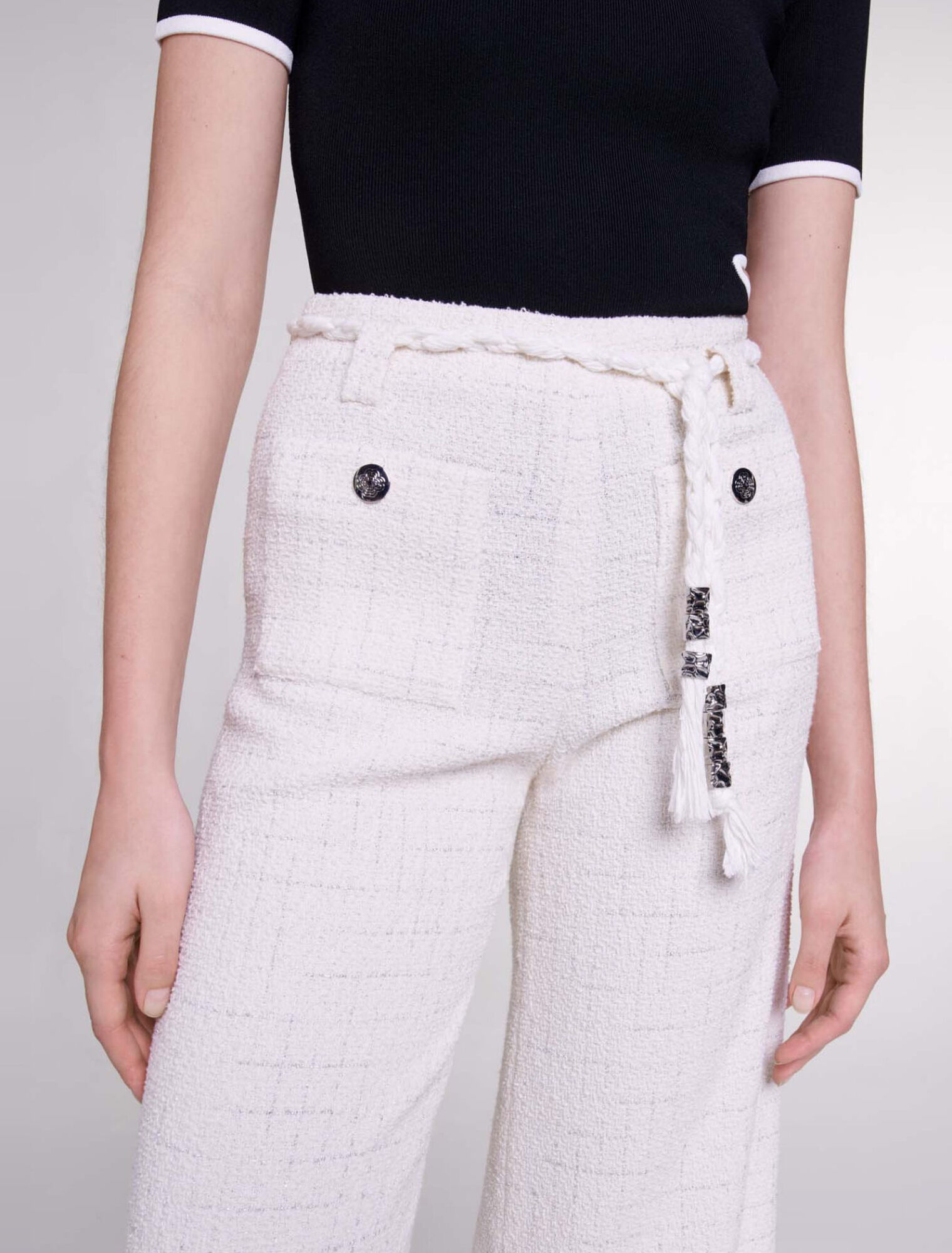 Metallic thread tweed trousers