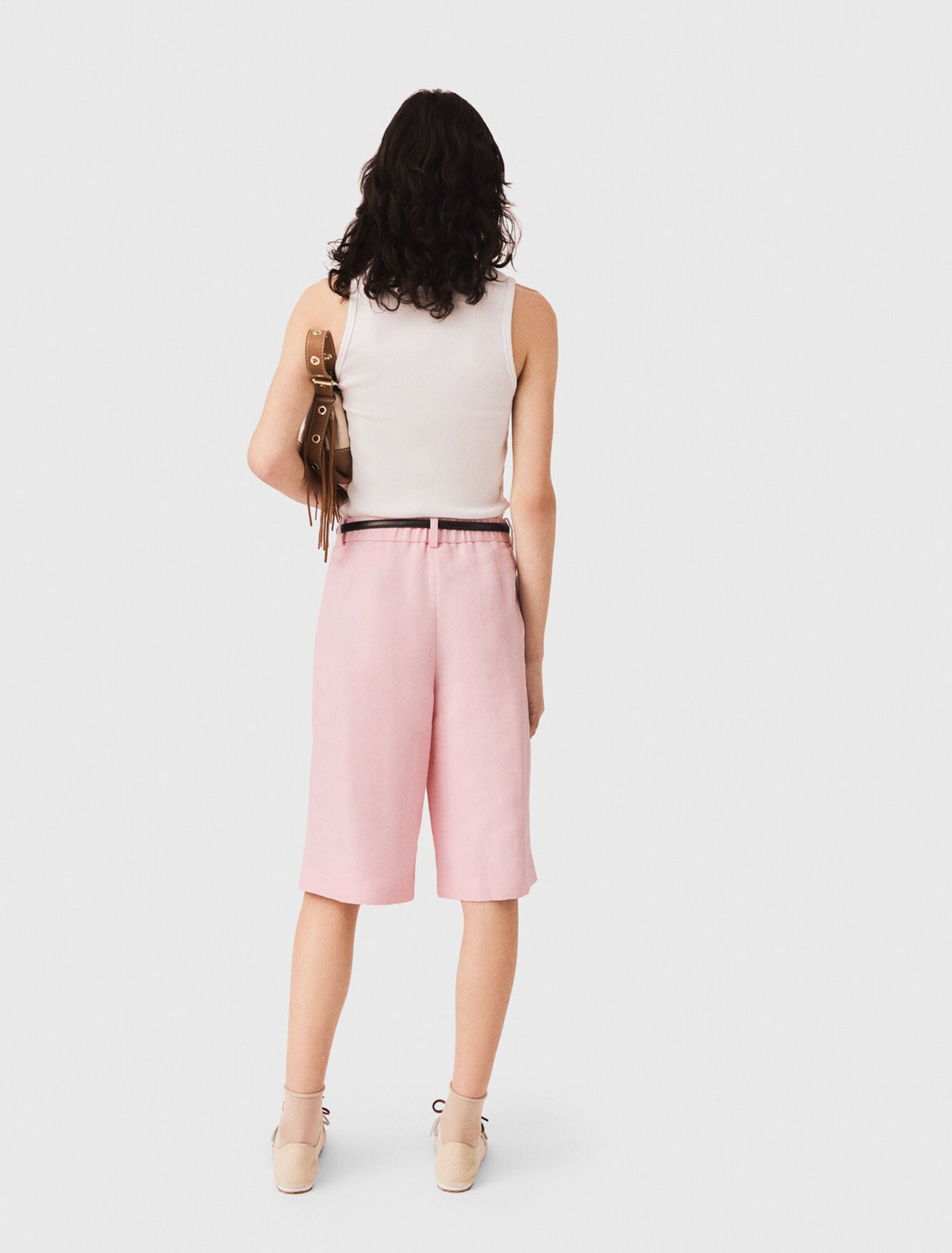 Pleated linen blend Bermuda shorts