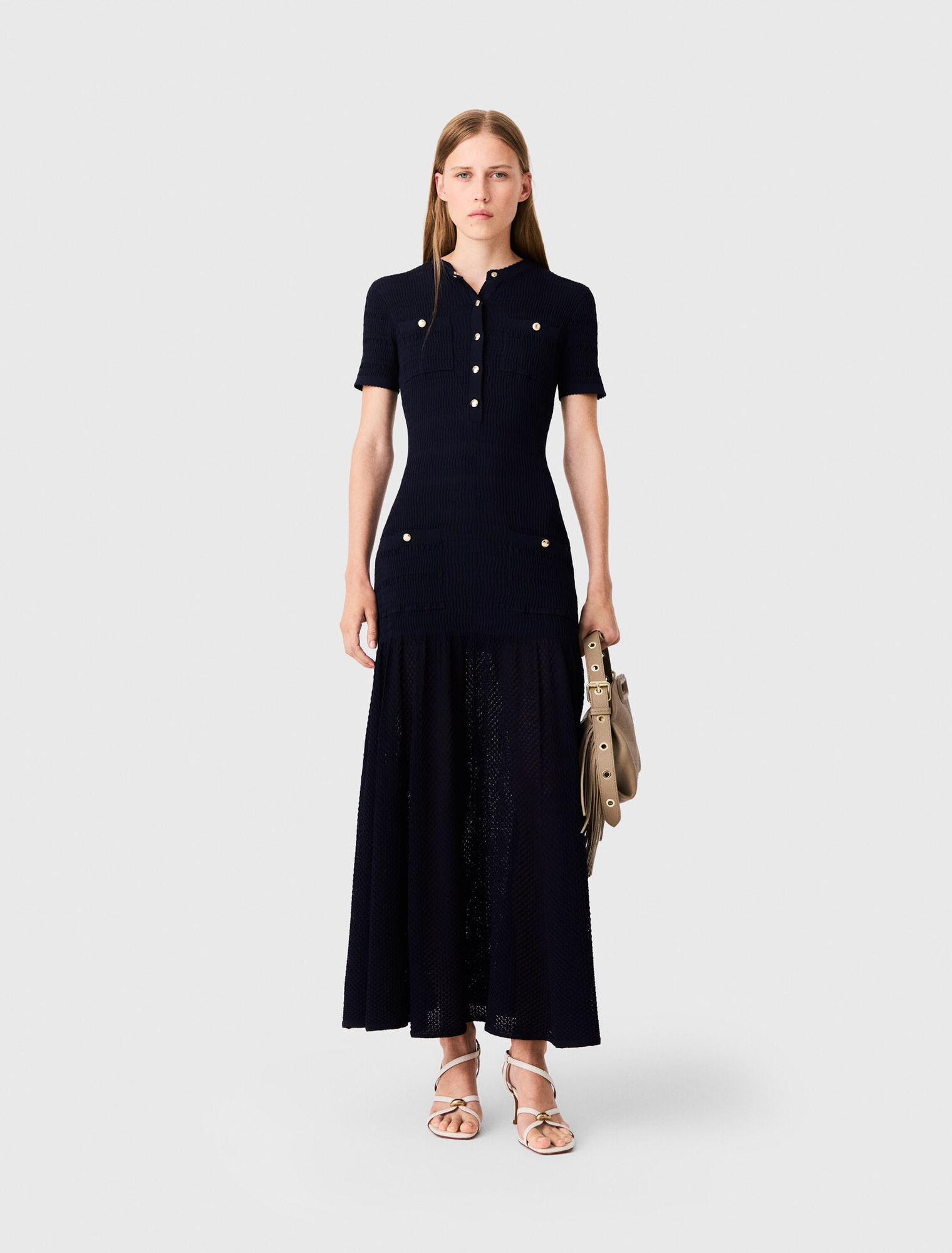 Pointelle knit maxi dress