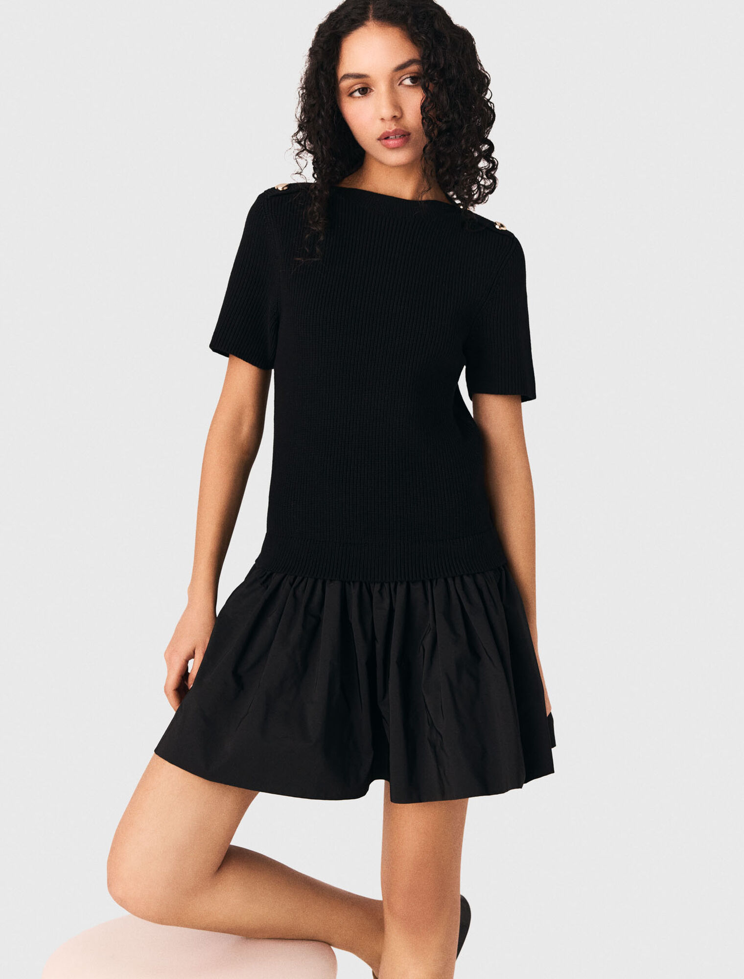 Short knit and taffeta dress