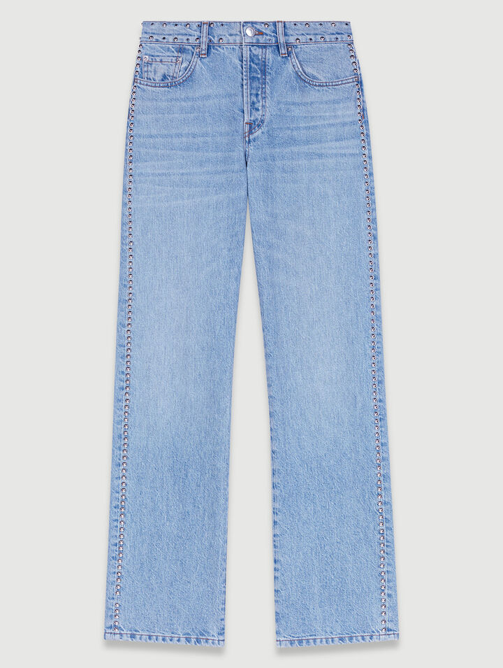 Wide-leg studded jeans
