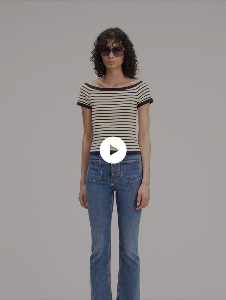 Rib knit top with boat neck