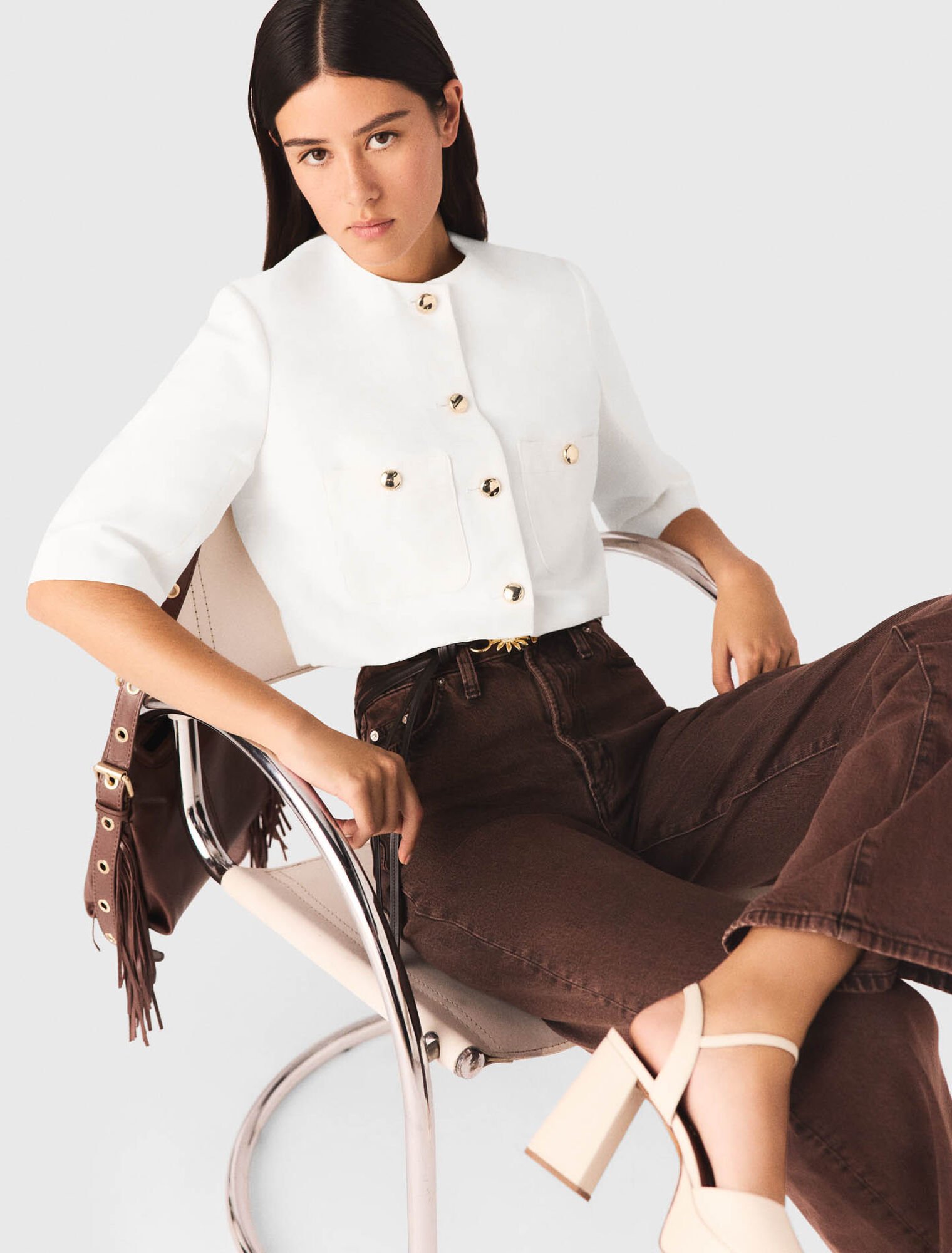 Short linen blend jacket