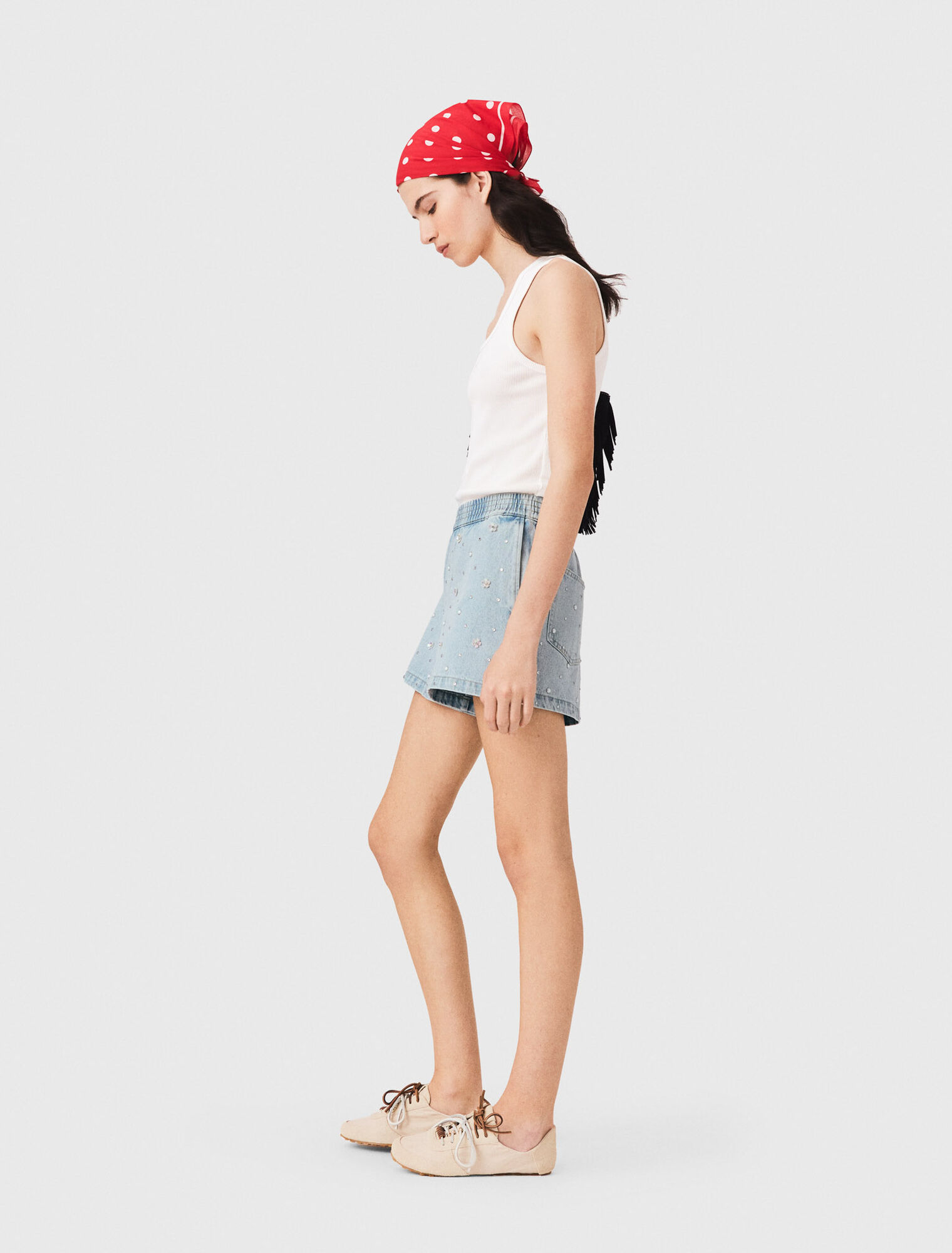 Floral denim shorts