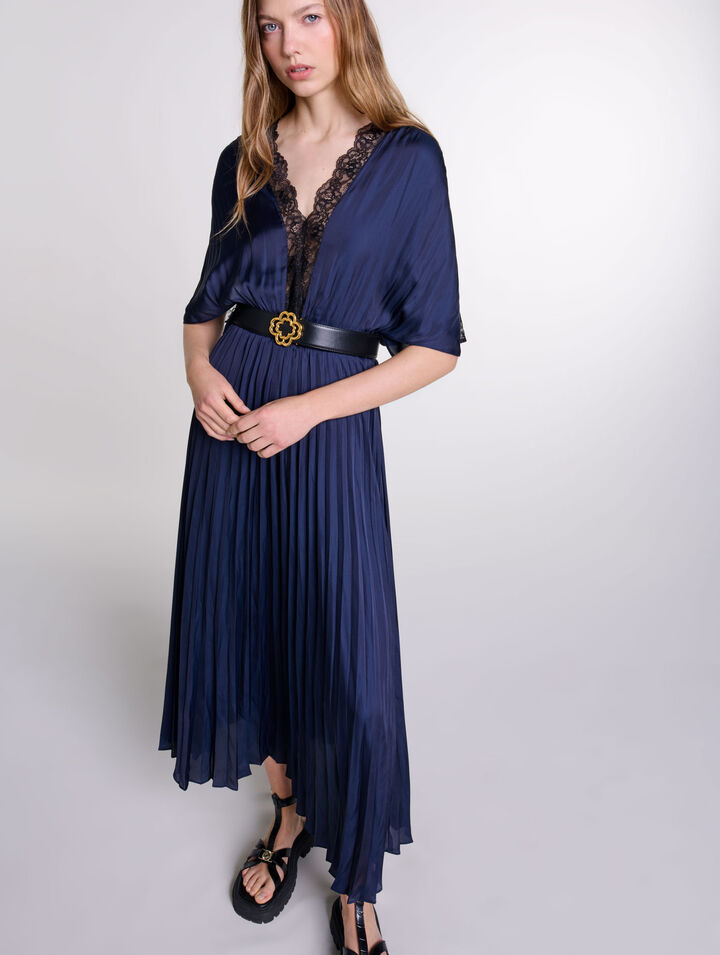 Pleated maxi dress with lace