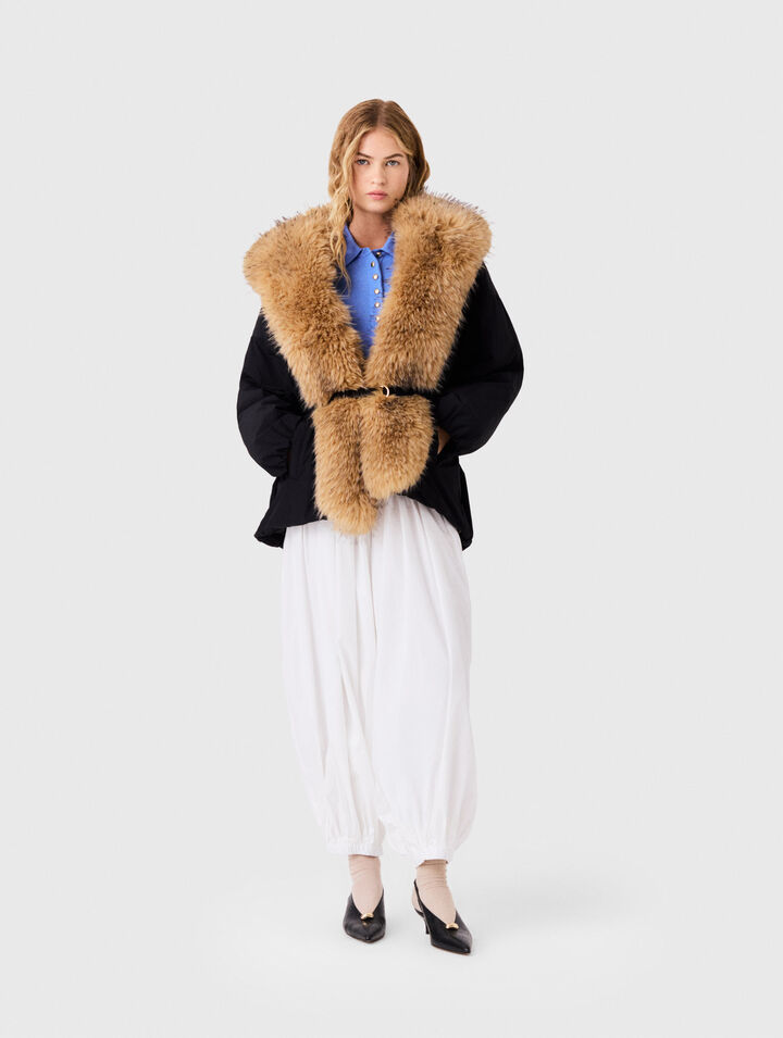 Oversized faux fur collar parka