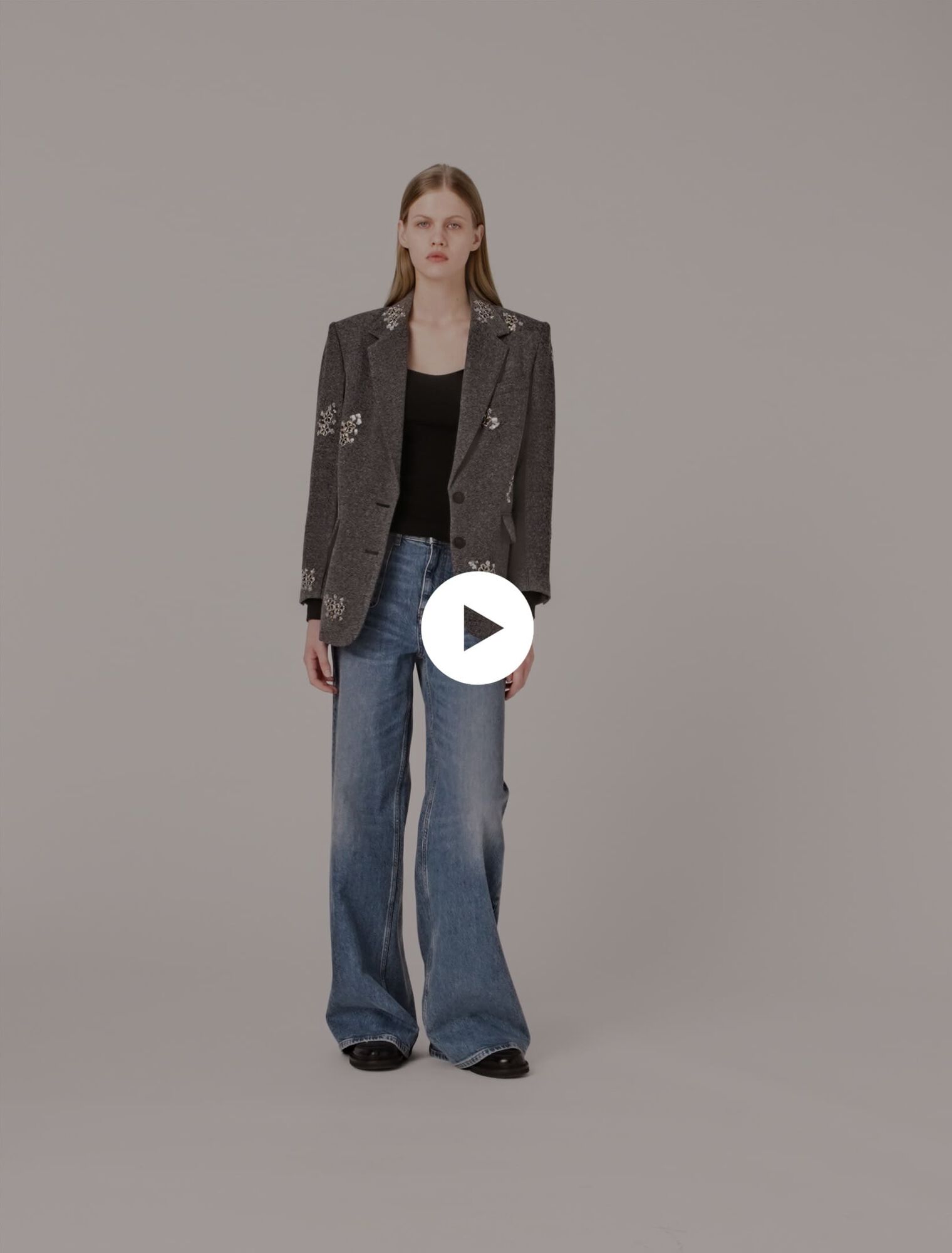 Flower-embroidered wool jacket