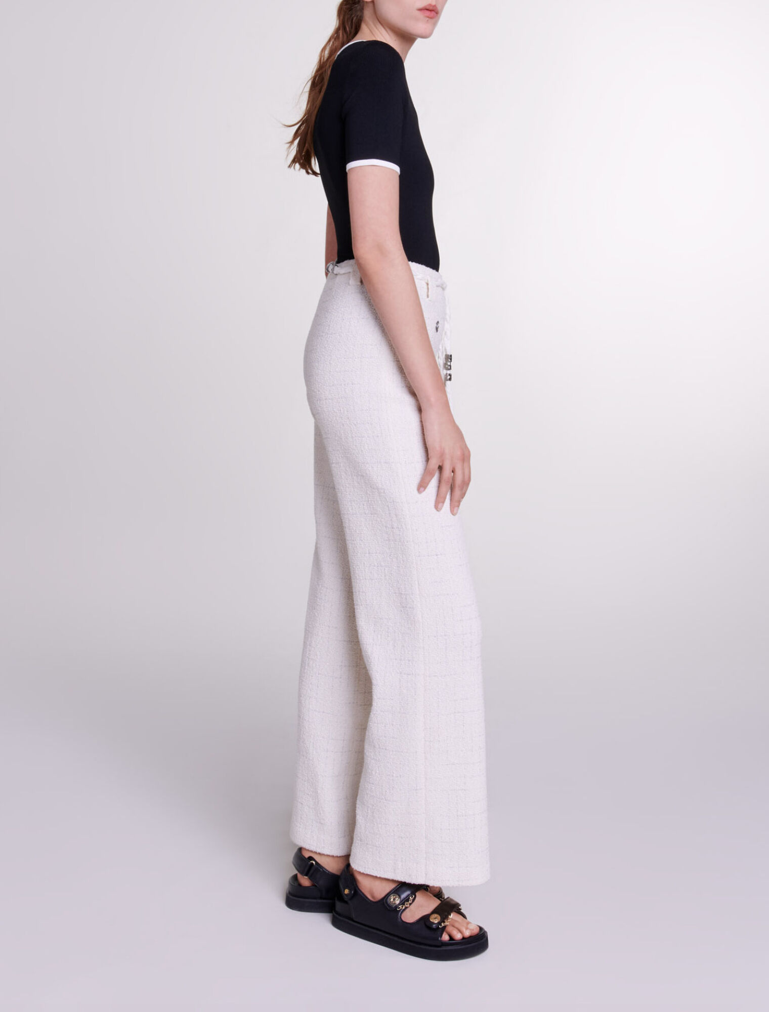 Metallic thread tweed trousers