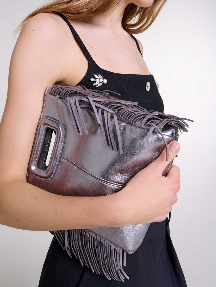 Gun metal leather M bag