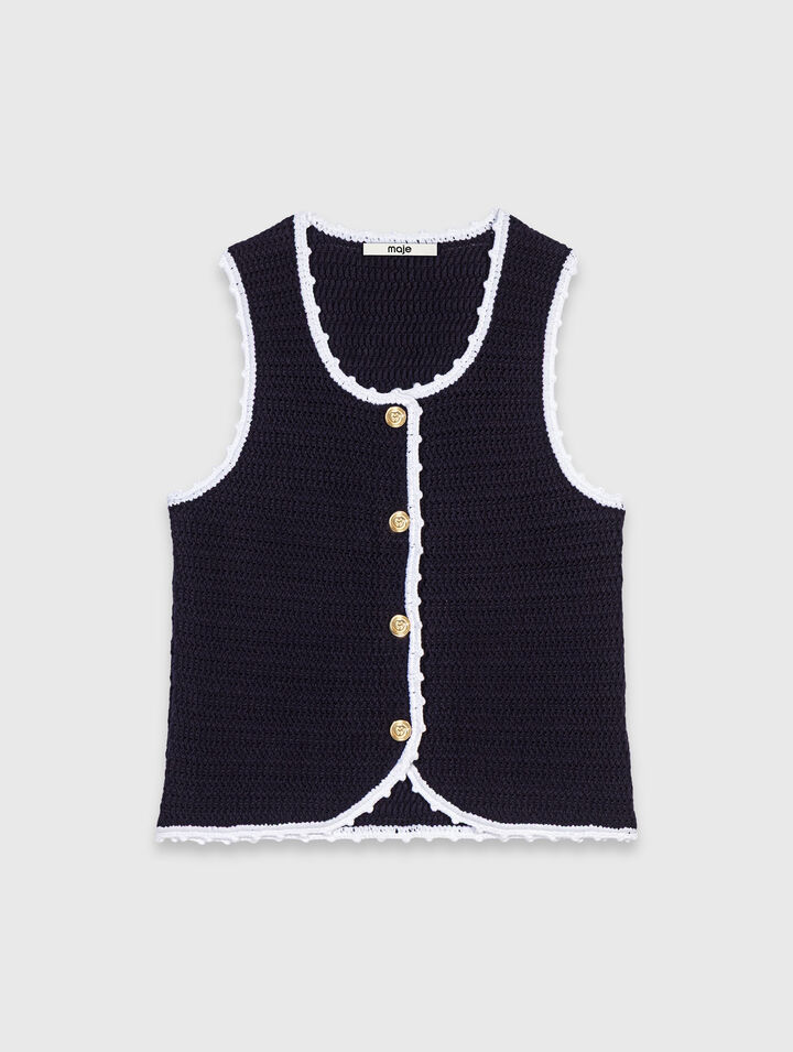 Knit top with crochet trim