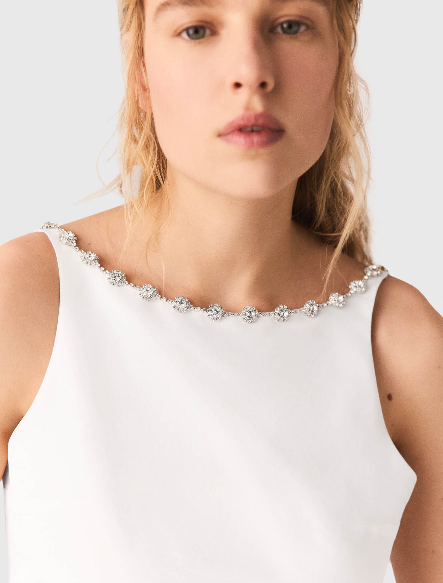 Jewelled collar taffeta crop top