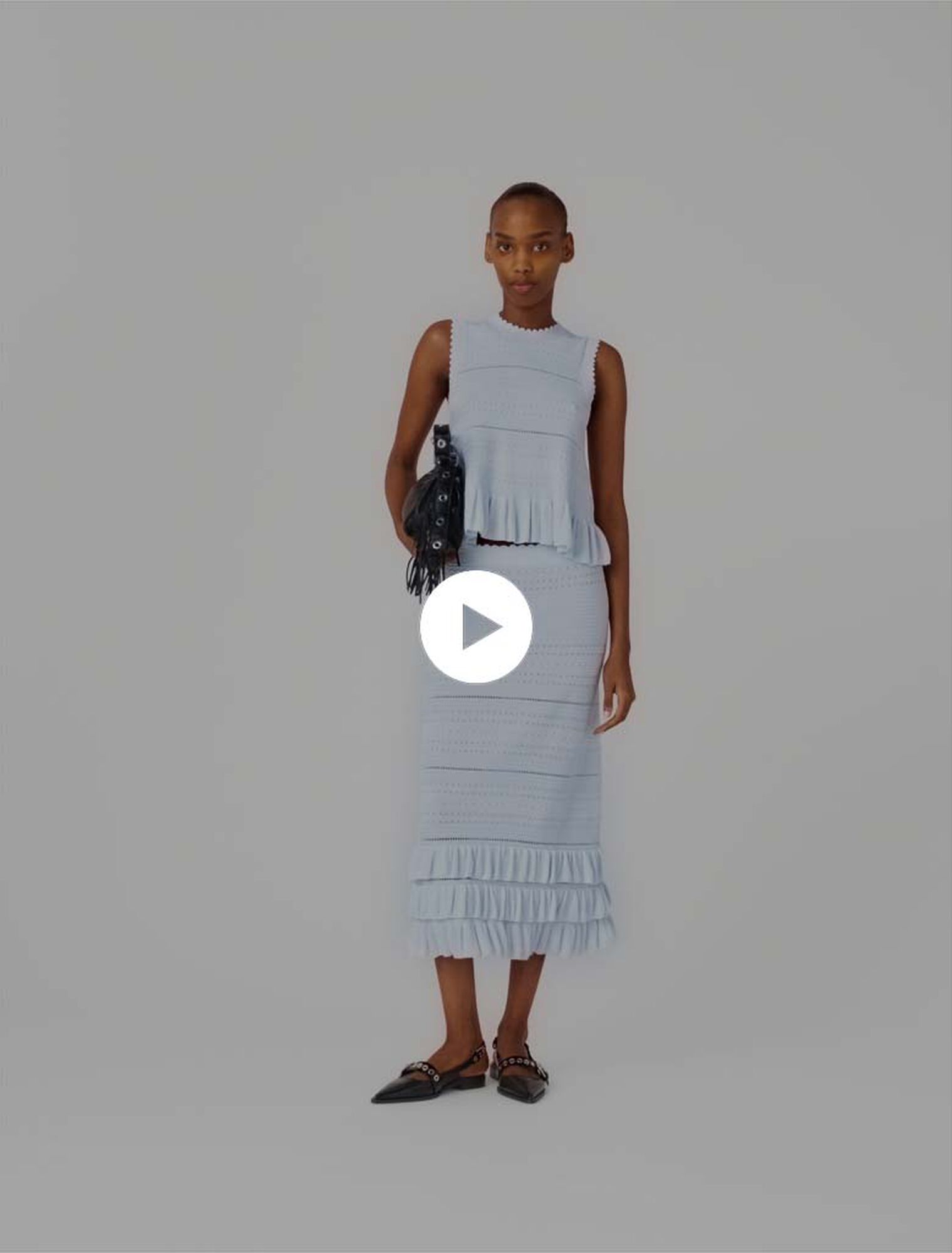 Long ruffled knit skirt