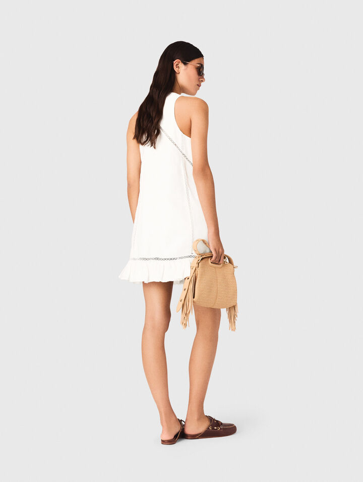 Embroidered linen-blend dress