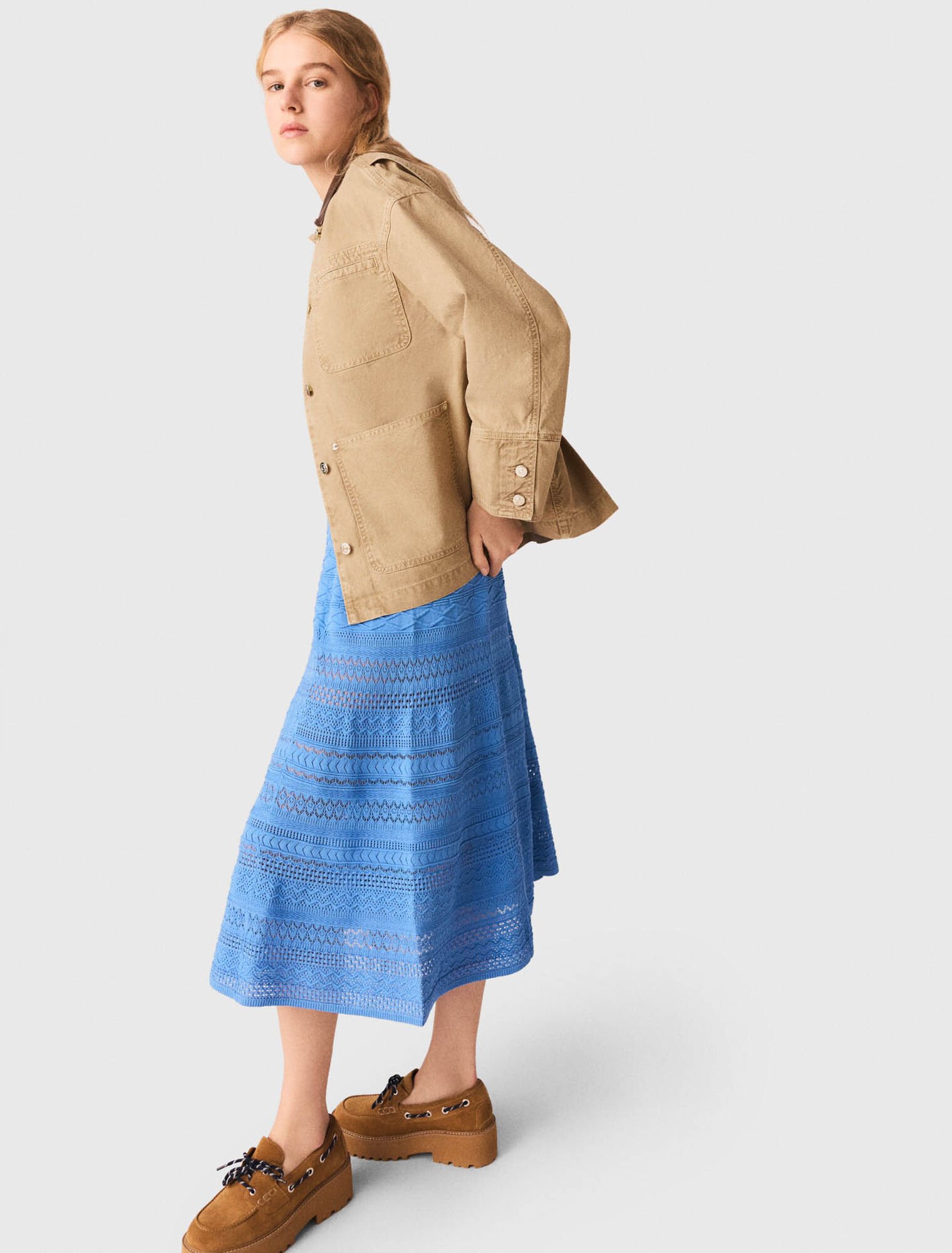 Denim jacket with pleated back