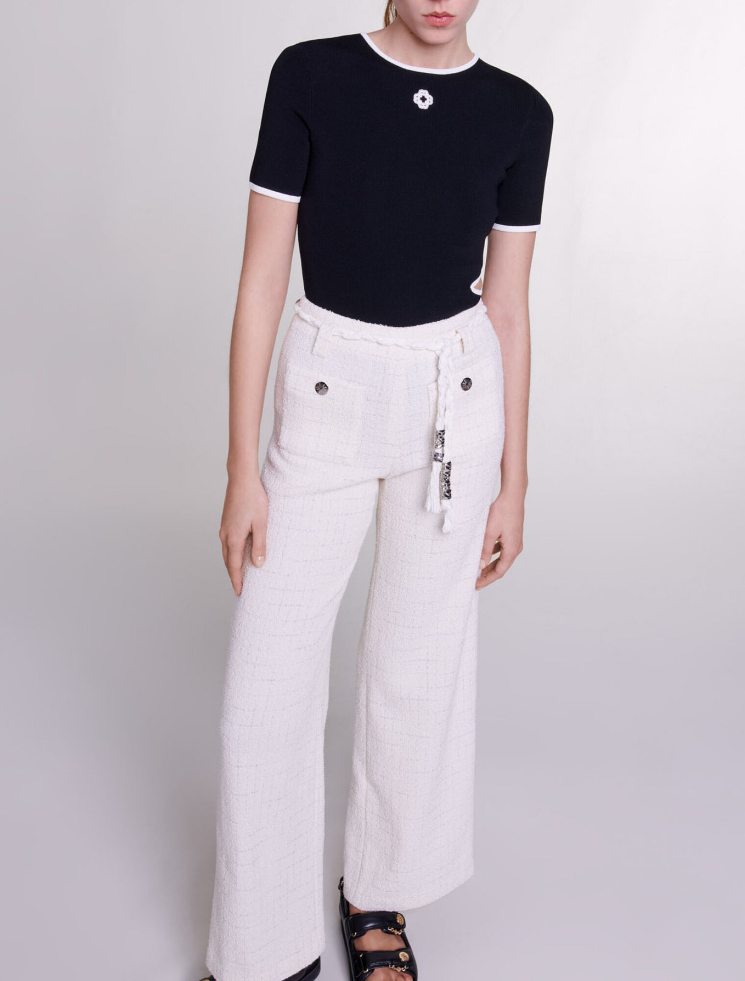 Metallic thread tweed trousers