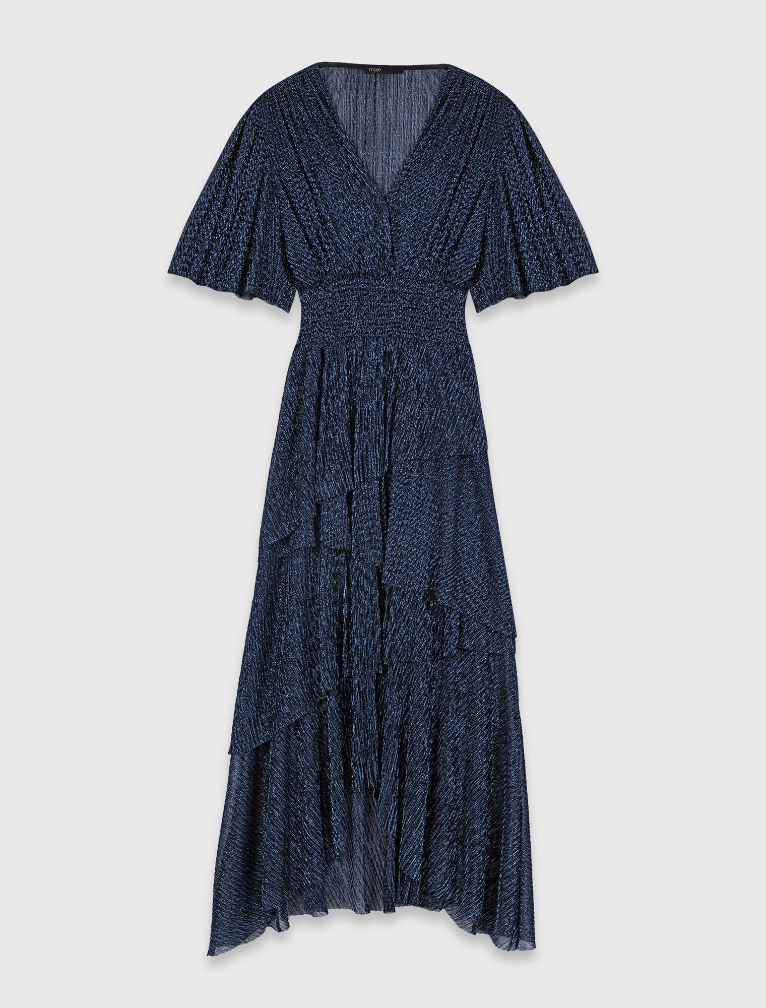 Metallic ruffled midi dress