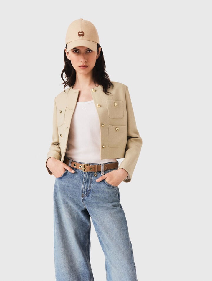 Short linen blend jacket