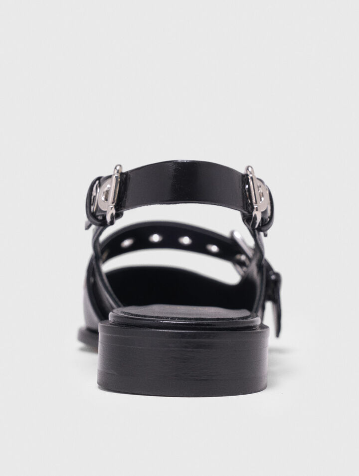 Flat leather strap slingbacks