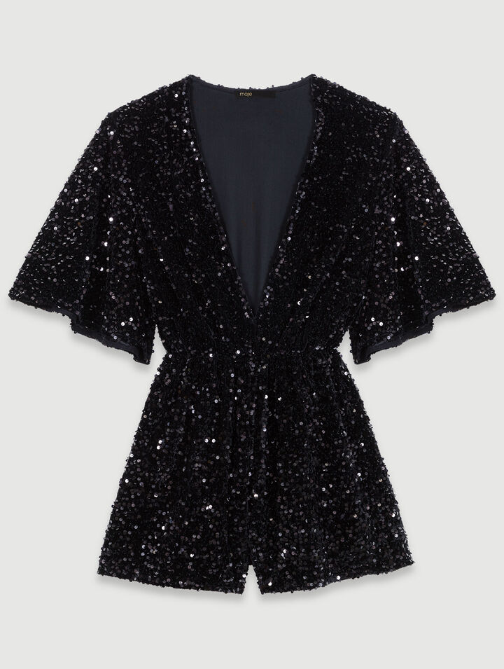 Sequinned velvet playsuit