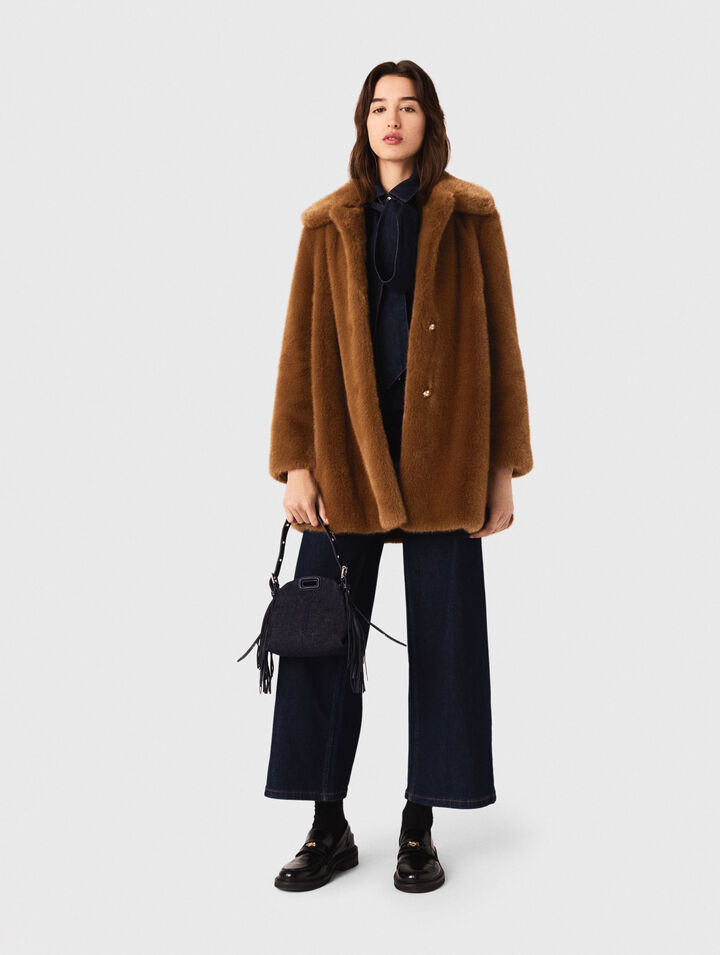 Mid-length faux fur coat