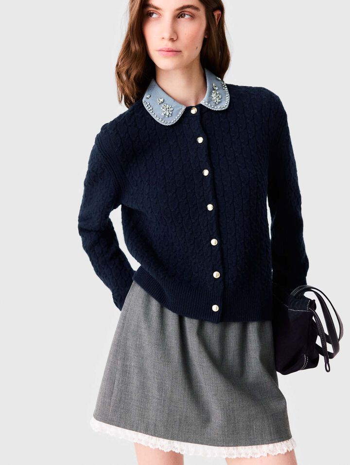 Cardigan with poplin collar