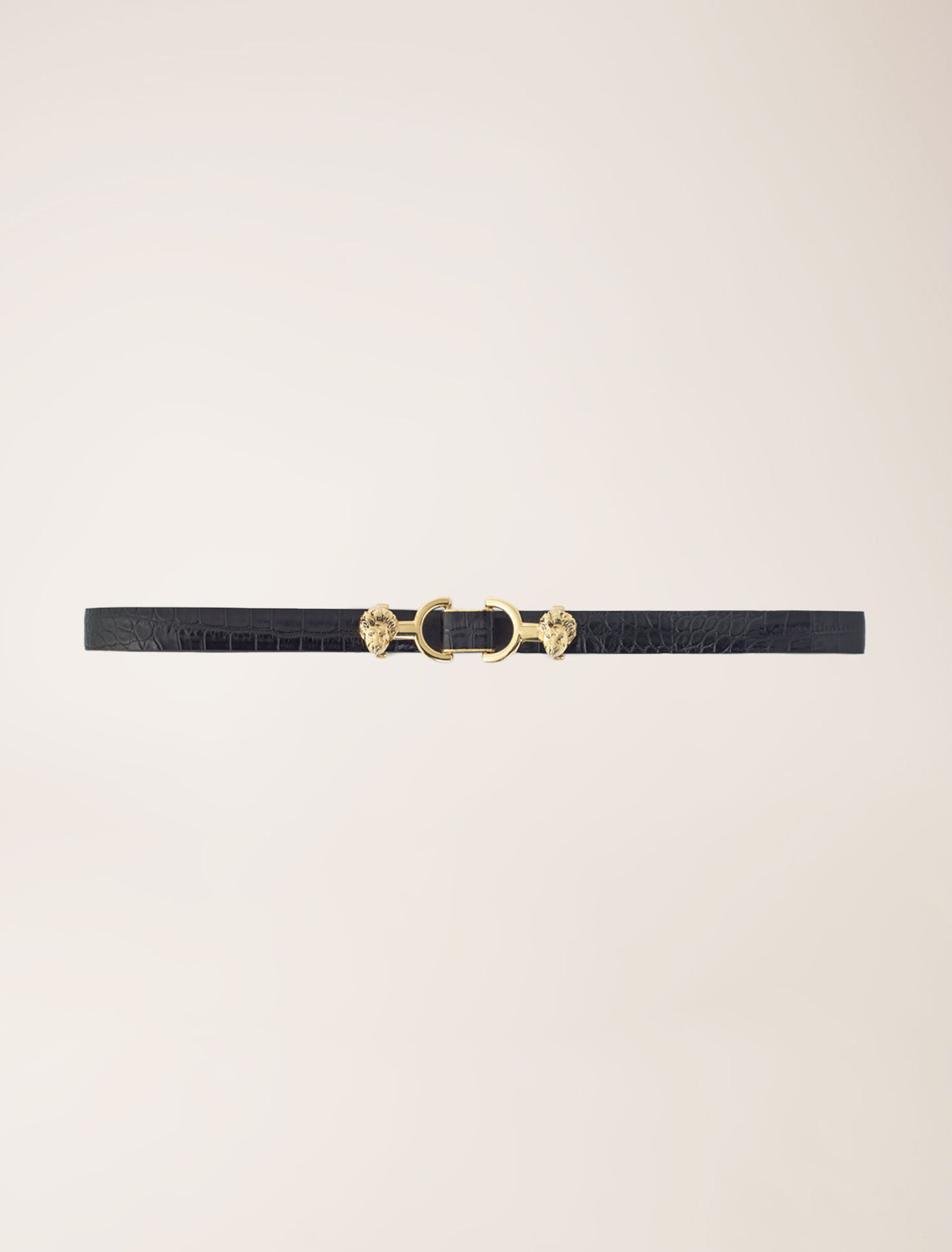 Thin leather belt with lion bit