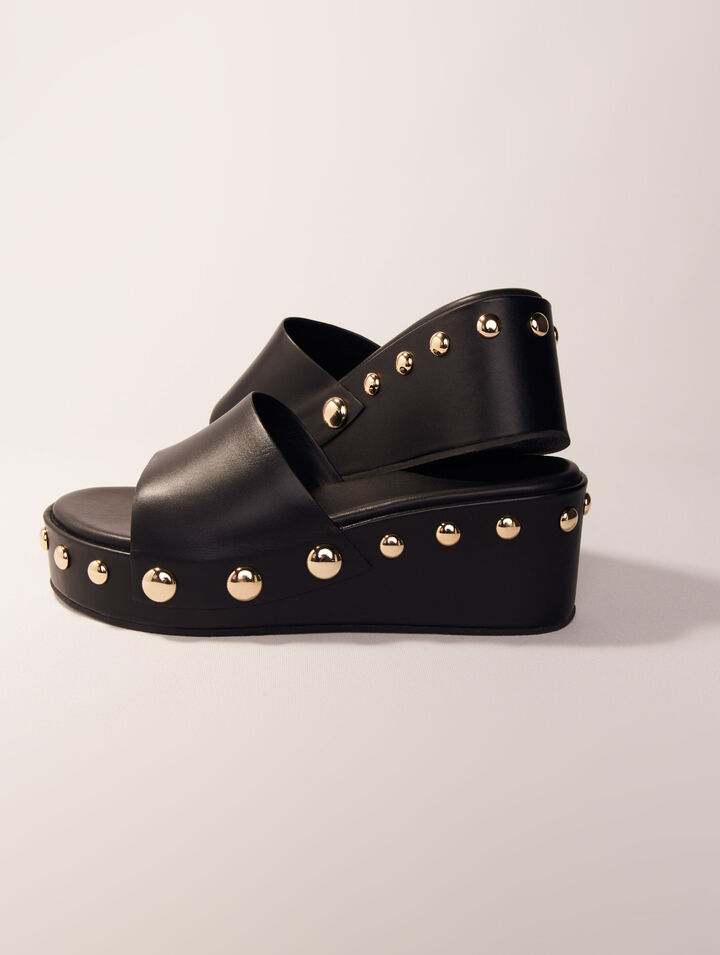 Leather studded wedge mules