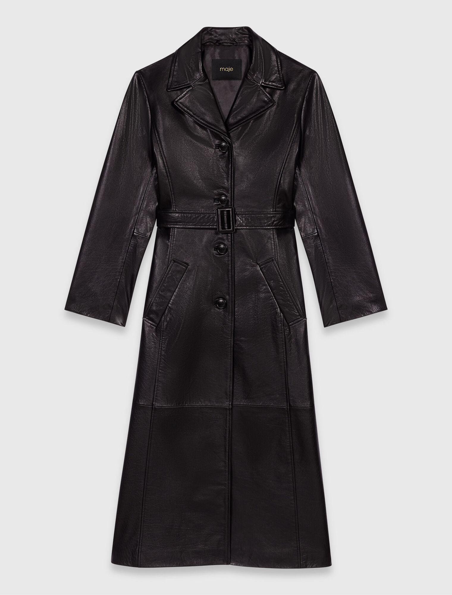 Long leather trench coat