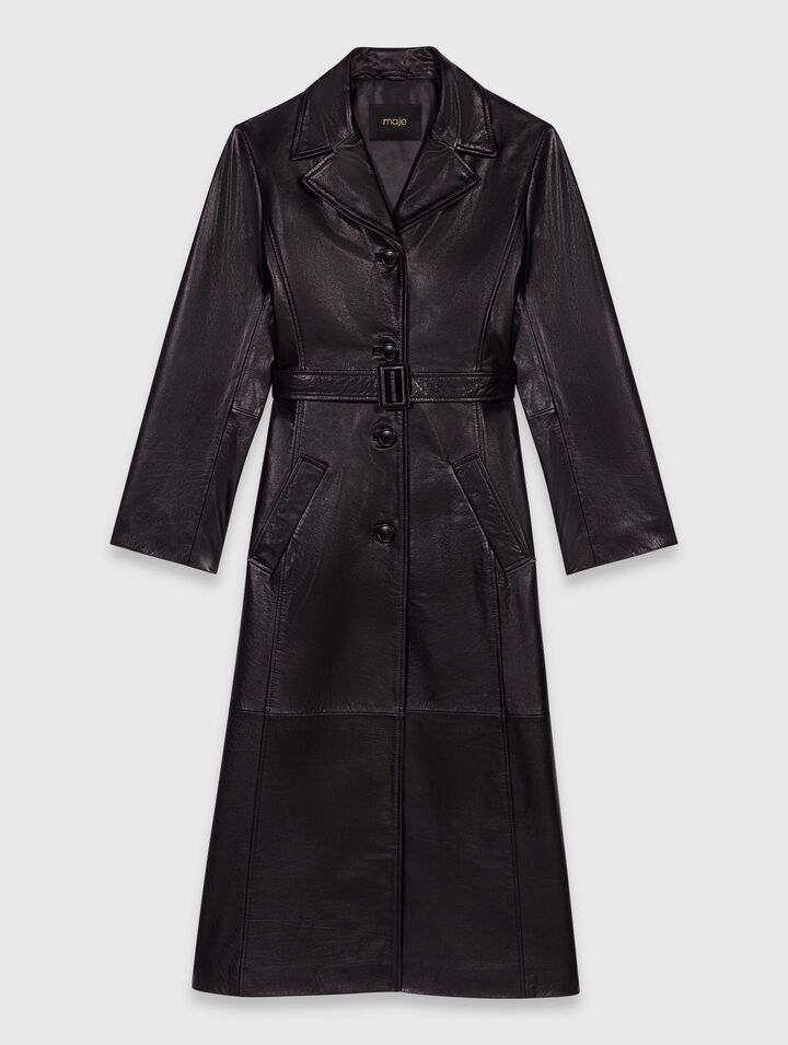 Long leather trench coat