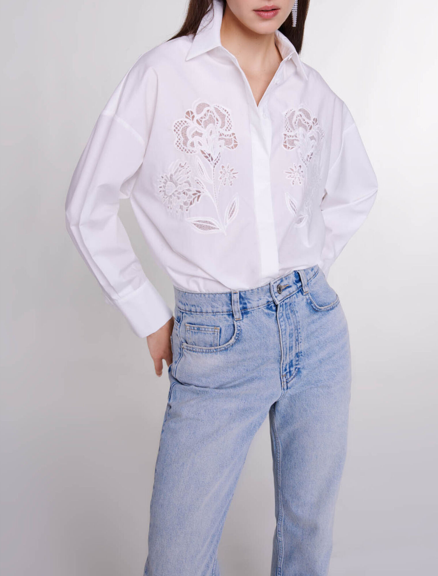 Crochet poplin shirt
