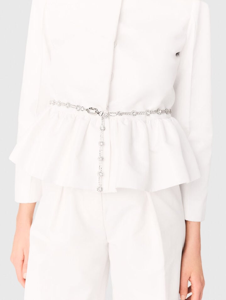 Cropped jacket with jewelled belt