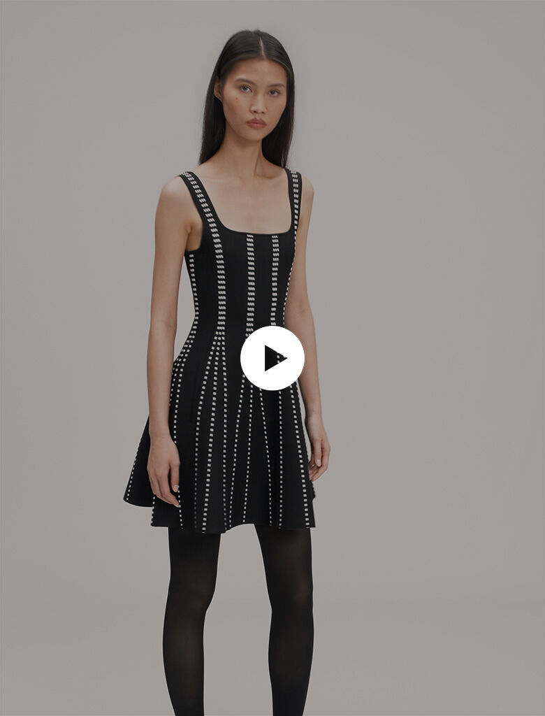 Short jacquard knit dress Black / Gray - Short dresses | Maje