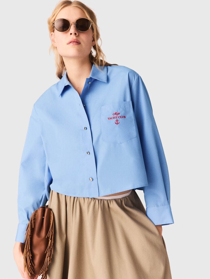 Pleated back embroidered shirt