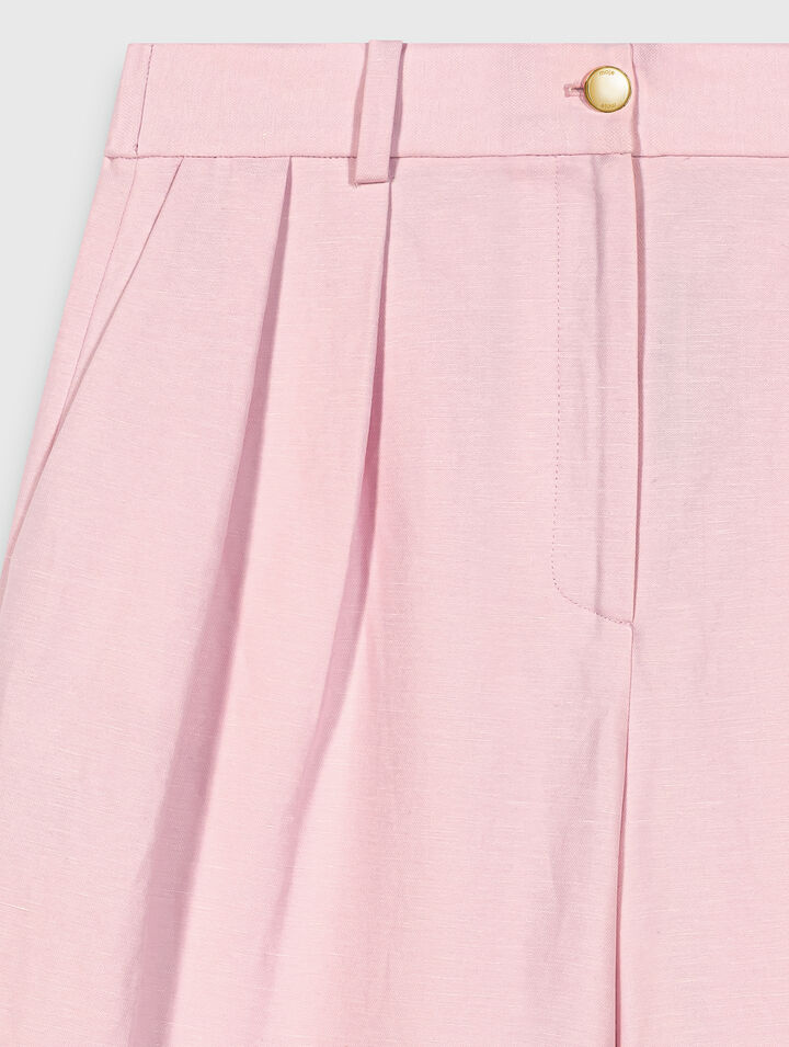 Pleated linen blend Bermuda shorts