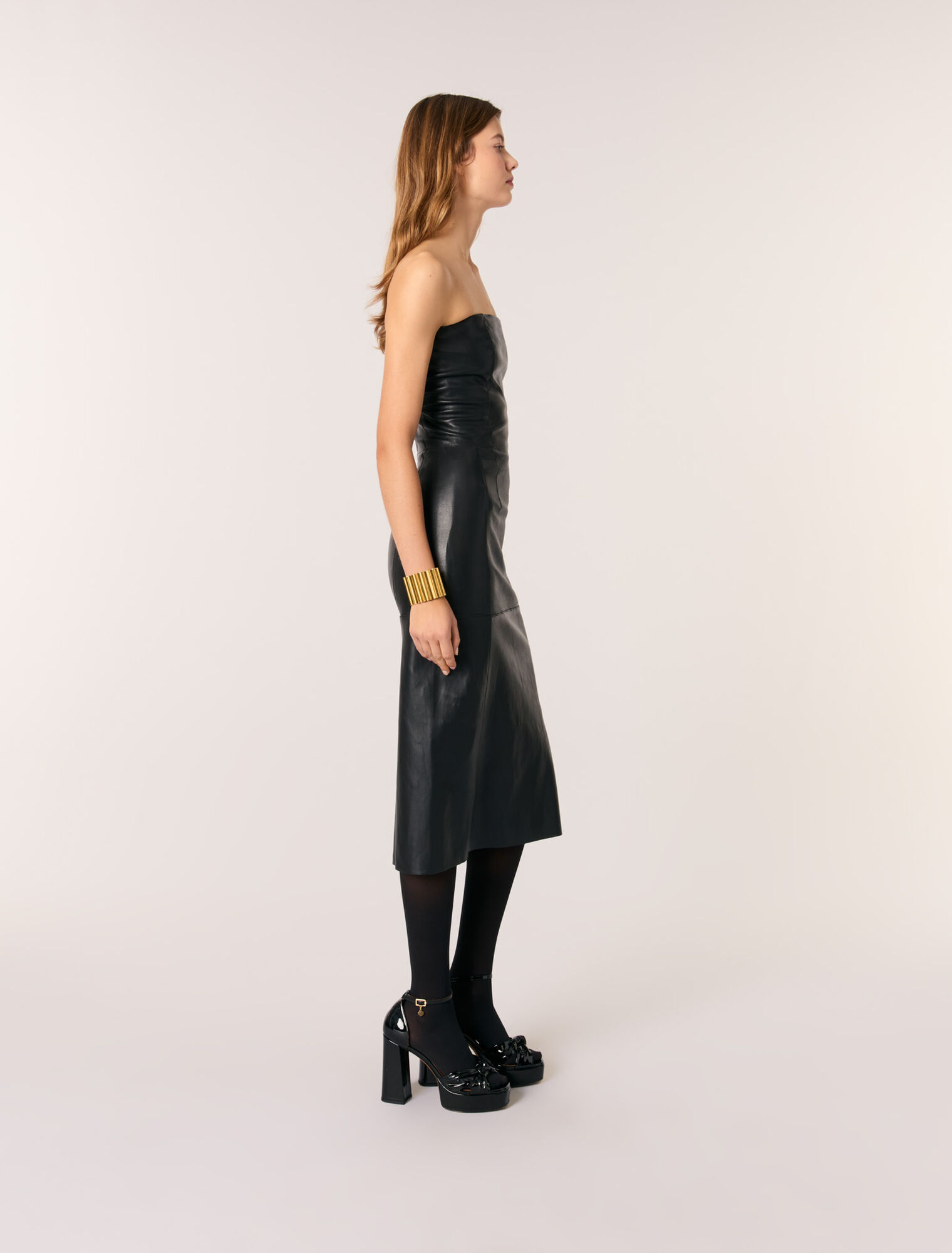 Bustier stretch leather midi dress