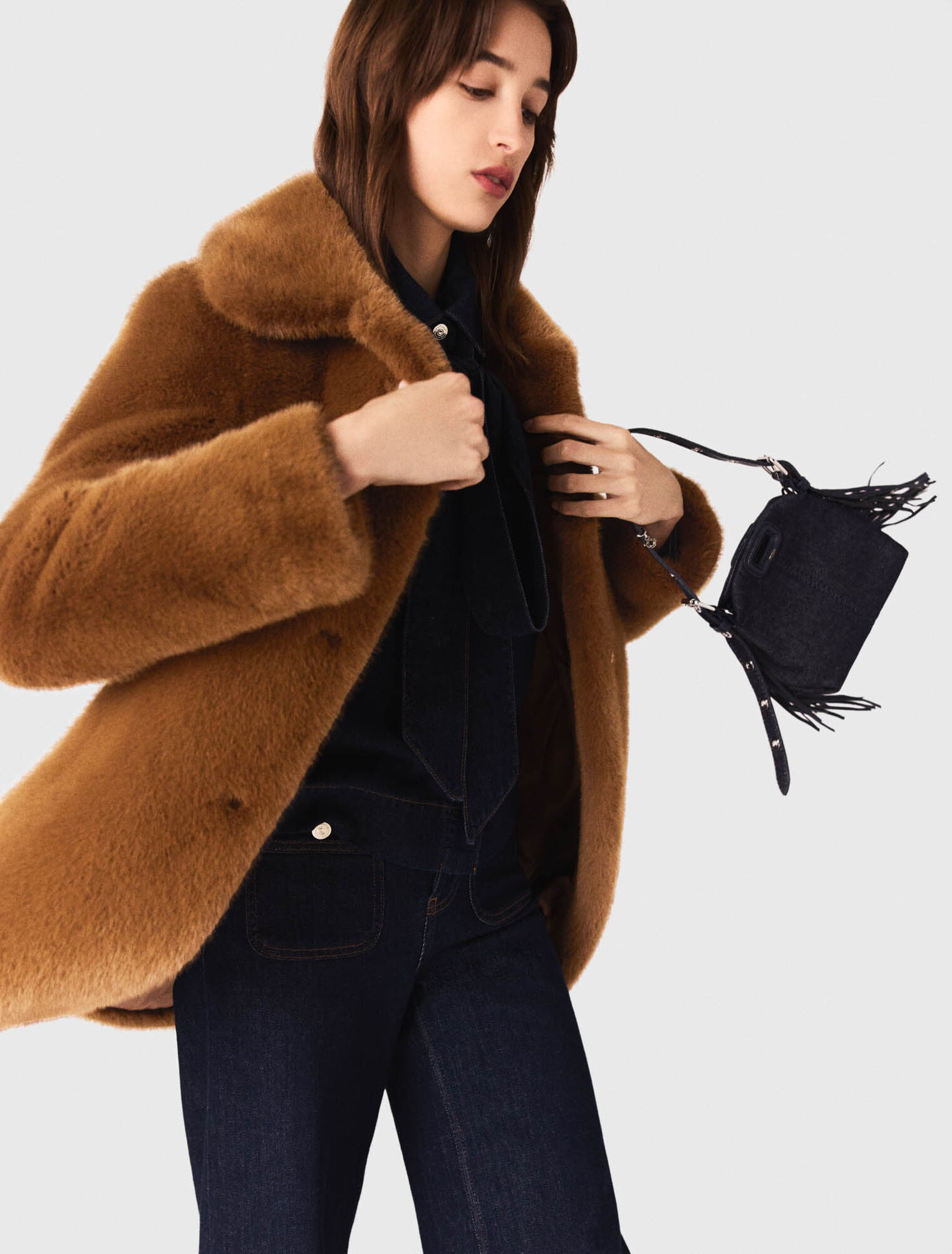 Mid-length faux fur coat
