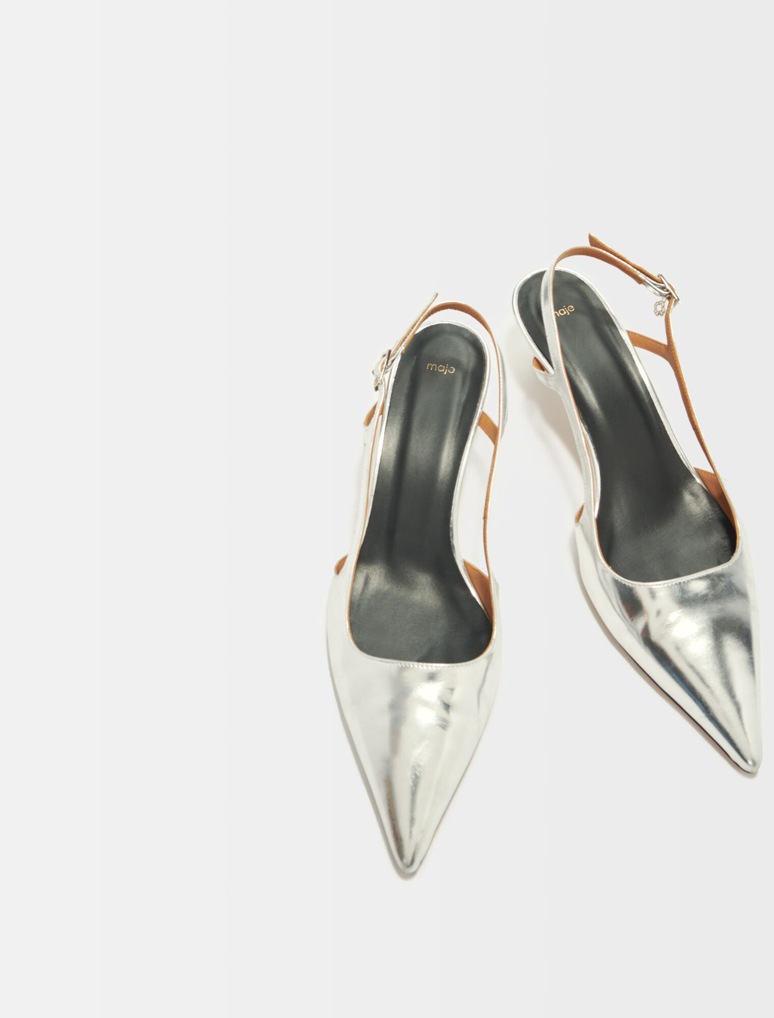 Silver leather strappy heels