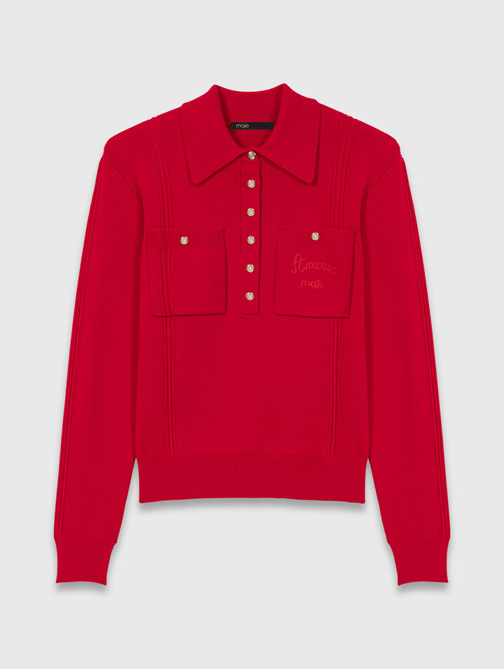 Polo collar jumper with embroidery