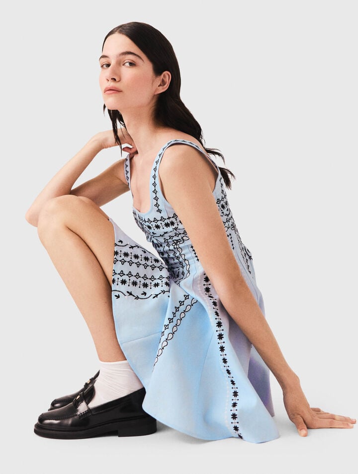 Short embroidered linen-blend dress