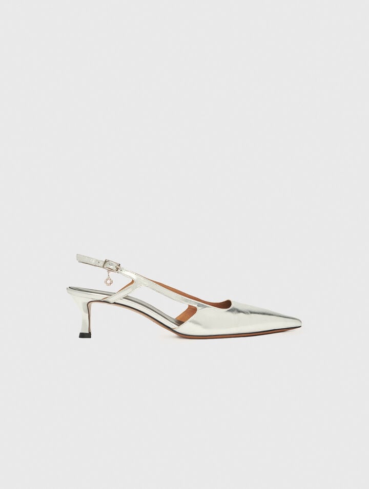 Silver leather strappy heels