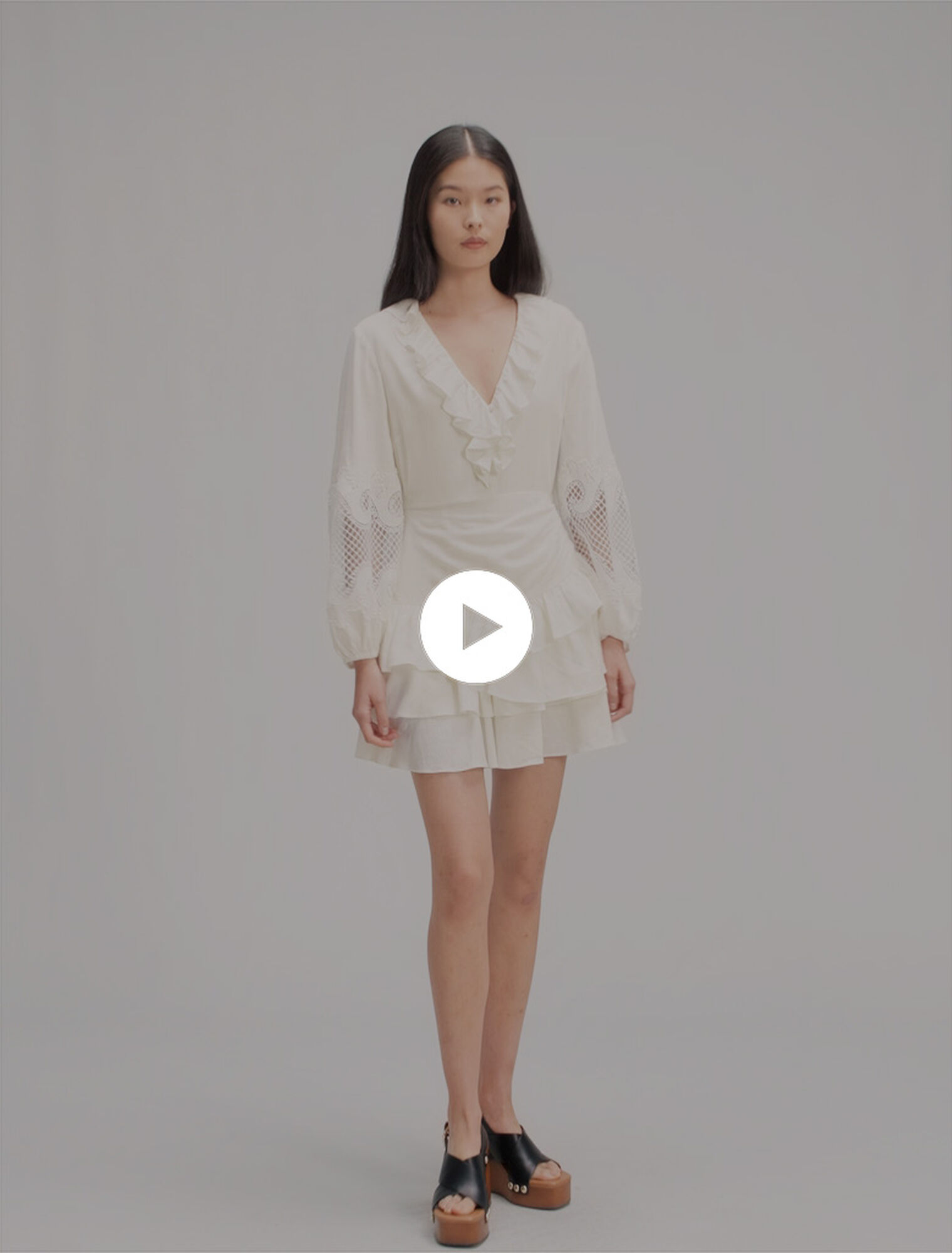 Ruffled embroidered sleeve dress