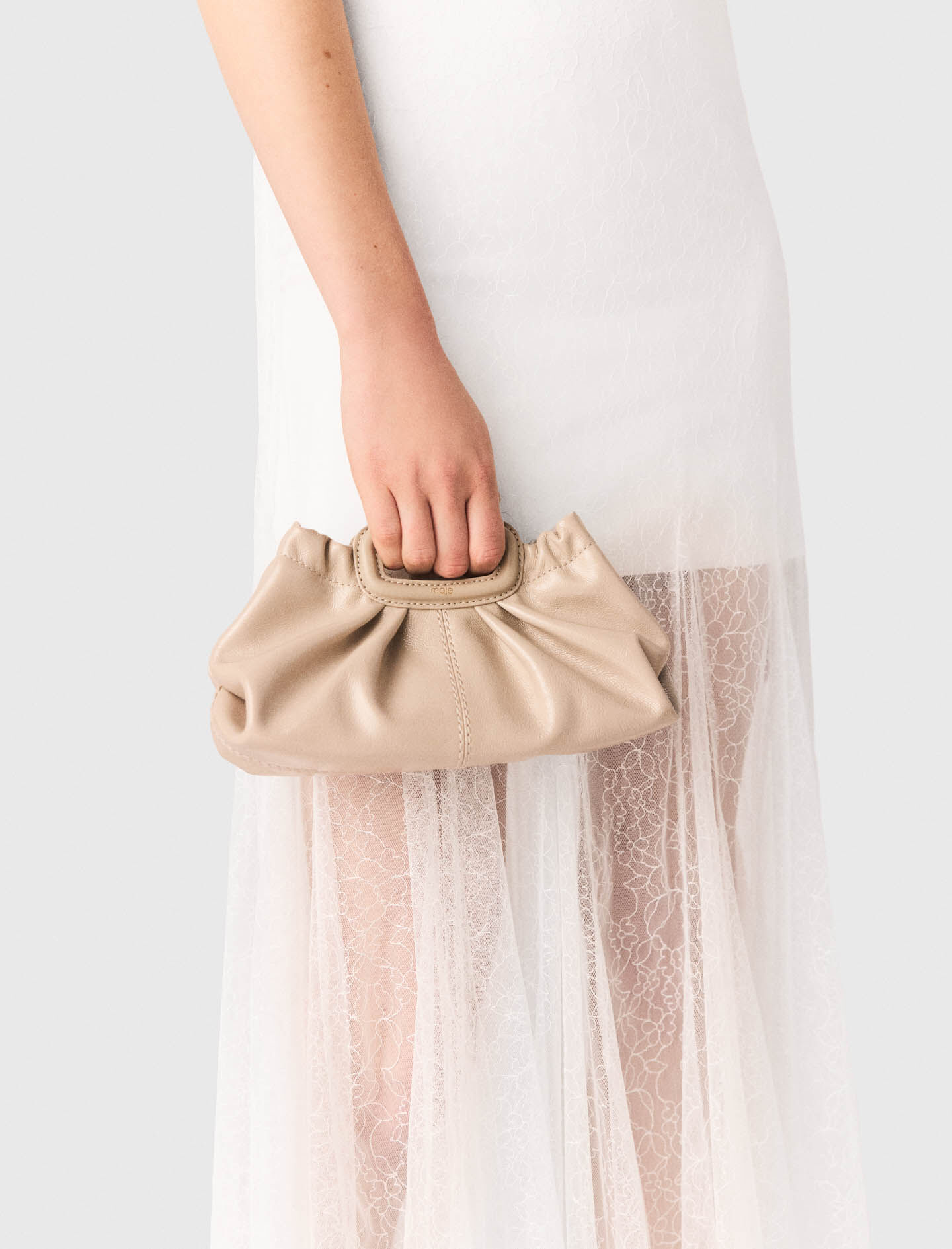 Naplak leather Milpli mini Clutch mastic beige for Women | Maje