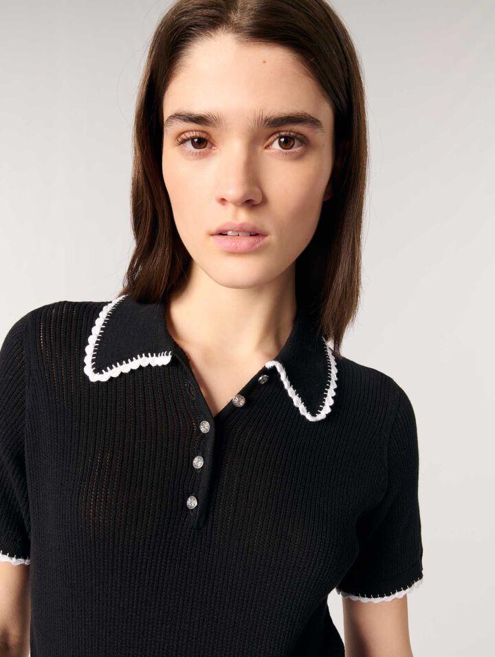 Pointelle knit polo shirt