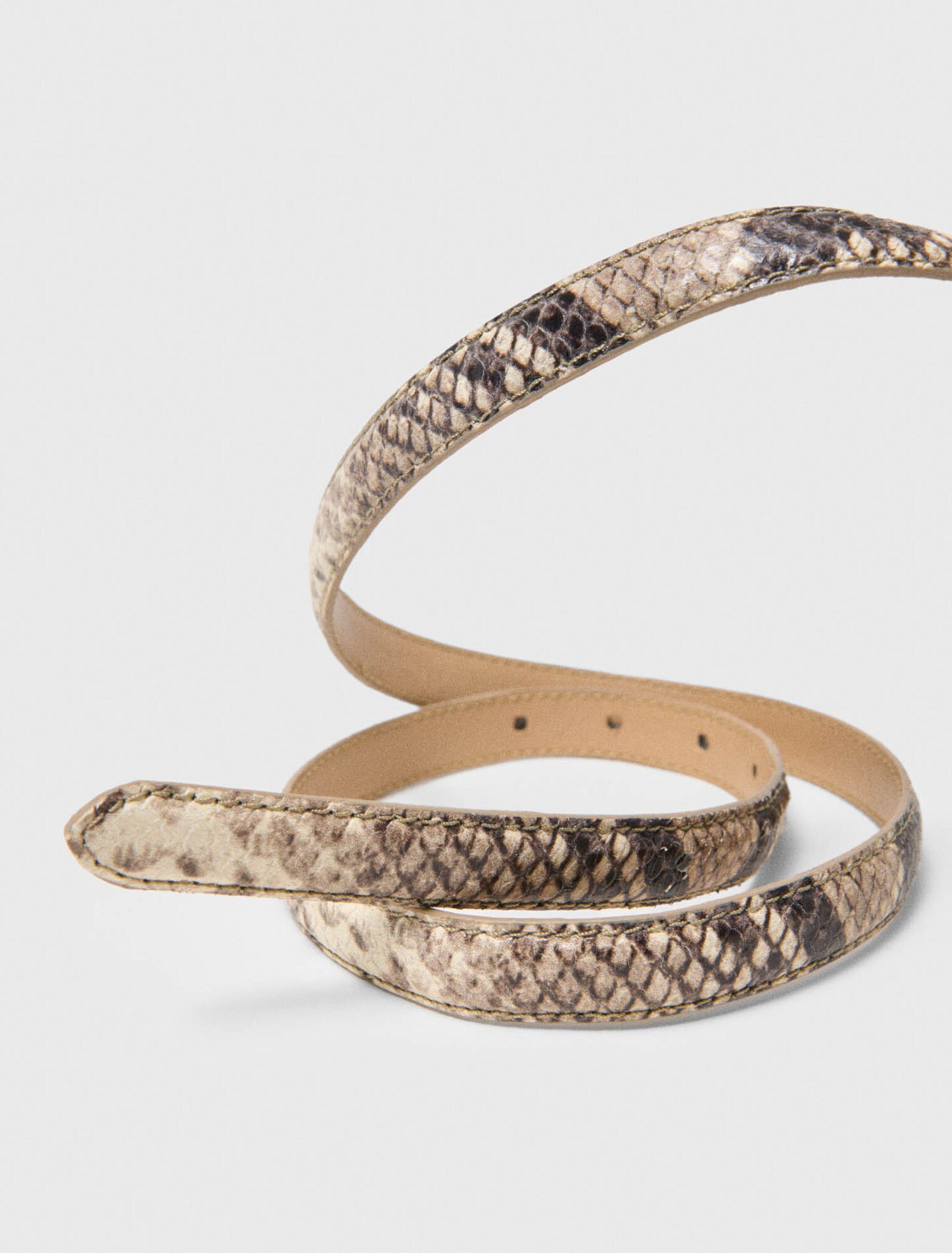 Slim python-effect leather belt