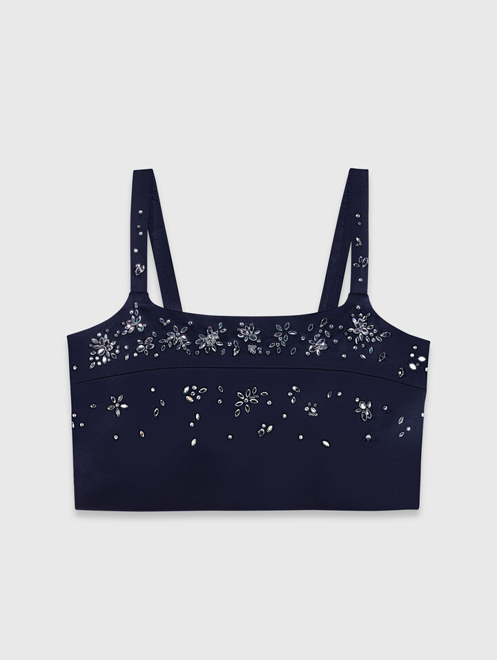 Embroidered satin top