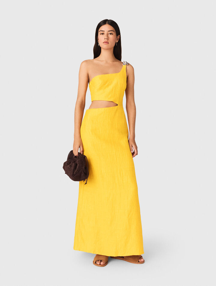 Asymmetrical linen-blend dress