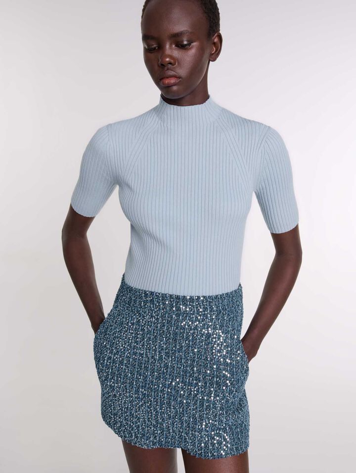 Cotton and silk ribbed top