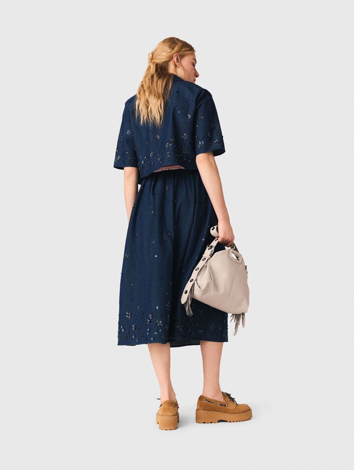 Embroidered cropped denim shirt